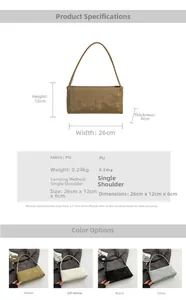 Detailed view of retro PU leather shoulder bags in four colors with size dimensions
