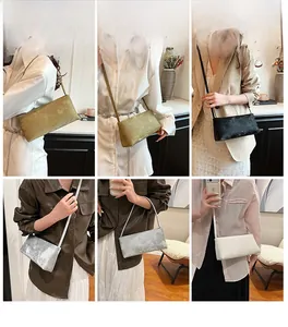 Collage of chic shoulder bags in moss green, black, silver, and cream finishes