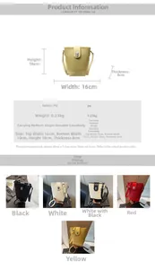 Detailed size guide and color options for the stylish PU leather mini bucket crossbody bag
