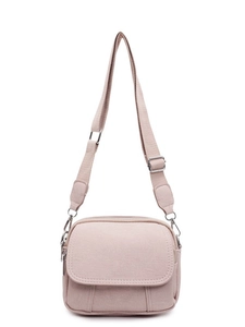 Roze PU-lederen crossbody tas met brede schouderband en verticale stikseldetails