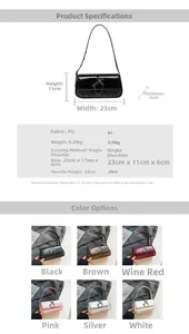 Detailed dimension chart and color options for Y2K rivet shoulder bag with cross chain