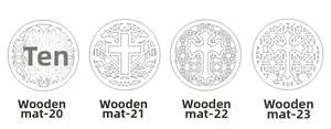Laser-cut wooden coasters with various hollow cross patterns and geometric circular designs