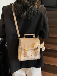Women Cute Cartoon Bear Print PU Leather Mini Backpack Vintage Small Crossbody Bag For School Commuting Travel With Charm