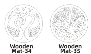 Detailed laser-cut wood coaster showing swan and butterfly hollow floral patterns