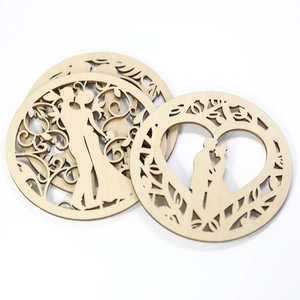 Romantic Wedding Wooden Coaster Laser Cut Hollow Couple Silhouette Heat Resistant Placemat DIY Decor Table Mat