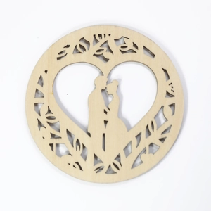 Laser cut wooden coaster with heart silhouette of wedding couple for home decor