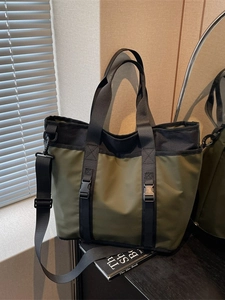 Women Large Capacity Oxford Fabric Tote Bag Fashion Color Block Cargo Style Shoulder Bag Casual Commuter Crossbody Bag
