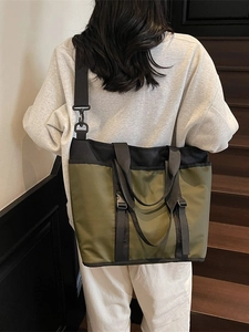 Olive green and black large capacity tote bag with adjustable shoulder straps