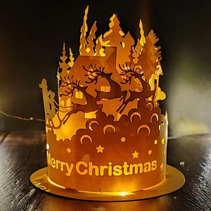 Paralume Natalizio in Carta Tagliata al Laser Oro Motivo Renna Babbo Natale Foresta Paralume Decorativo da Tavolo Copertura per Luce Notturna