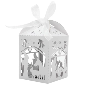 Laser Cut Nativity Scene Candy Boxes Hollow Paper Favor Boxes With Ribbon For Wedding Christmas Religious Party Decoration