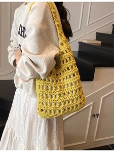 Women Large Capacity Knitted Hollow Out Tote Bag Handmade Crochet Mesh Shoulder Bag Casual Lazy Style Beach Vacation Handbag