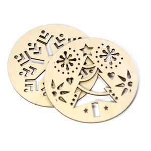 Set of 2 laser-cut wooden Christmas ornaments with snowflake and tree patterns