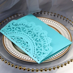 Lake blue laser cut wedding invitation covers with delicate lace hollow patterns