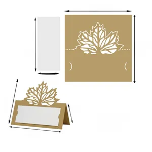 Laser cut maple leaf place cards with kraft paper and white inserts for Thanksgiving