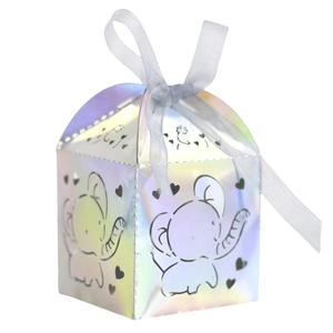 Elephant Laser Cut Candy Boxes Pearlescent Paper Gift Box With Ribbon For Wedding Baby Shower Birthday Party Favors Elegant