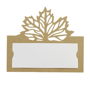 Laser cut maple leaf place cards made of brown kraft paper and white cardstock