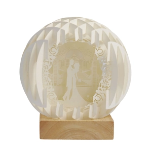 3D hollow paper-cut ball lamp with couple silhouette and elegant wooden base