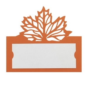 3D laser cut orange maple leaf place card with white insert for Thanksgiving tables