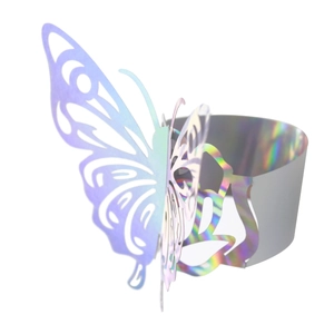 Laser-cut hollow butterfly napkin ring with iridescent mirror effect for wedding decor