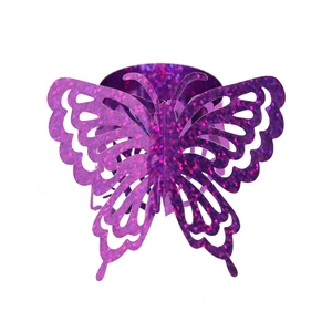 Detail of laser-cut purple glitter butterfly napkin ring for elegant table decor