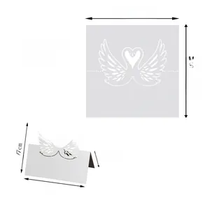 Detailed laser cut swan heart place card with pearl paper finish and precise dimensions