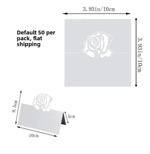 Detail of laser-cut rose hollow place cards showing flat and folded dimensions