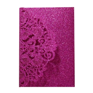 Detailed laser-cut rose red glitter invitation cover with mandala floral pattern