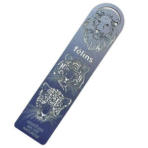 Laser cut feline metal bookmark featuring lion and tiger motifs from National Museum