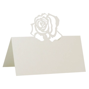 Laser cut rose flower name place cards for wedding reception and party table seating