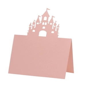Pink castle laser cut place card for birthday parties with folding stand structure