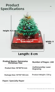 Dettaglio del blocco note 3D a forma di albero di Natale con 240 fogli tagliati al laser