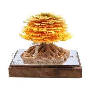 3D paper carving memo pad treehouse model with realistic leaves and wooden base