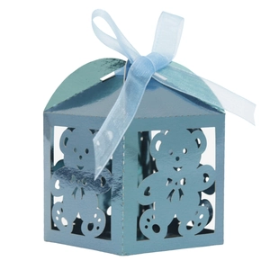 Scatola regalo blu metallizzato traforata con nastro per festa di compleanno