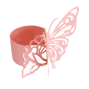 Detailed laser-cut hollow butterfly napkin ring in pink pearlescent finish