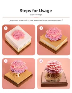 Four-step guide showing the removal of paper layers to reveal a 3D cherry tree memo pad