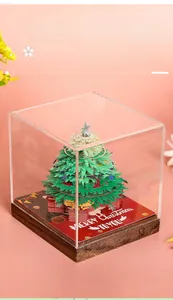 Blocco note 3D a forma di albero di Natale intagliato al laser con base in legno e acrilico