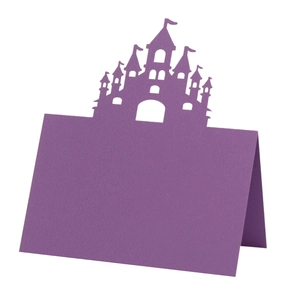 Purple laser-cut castle table name card for birthday parties and royal events