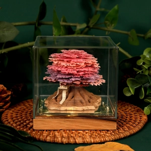 Detailed 3D paper sculpture tree model with LED light in an acrylic dustproof case