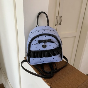 Mini sac à dos à rayures bleues avec imprimés cœurs noirs et breloque nœud doux