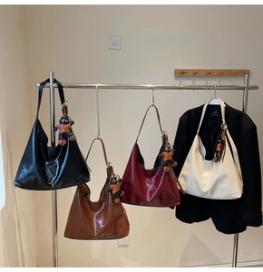 Collection of large PU leather hobo tote bags in four colors with cat charms