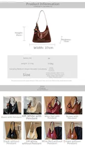 Detailed size chart and multi-color matrix for retro large capacity tote bag with inner pouch