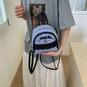 Mini sac à dos rayé avec motifs cœurs, volants en dentelle et noeud décoratif