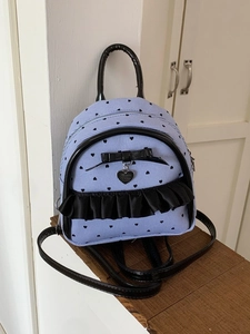 Mini Sac à Dos de Mode pour Femmes Rayé Bleu Motif de Cœur Avec Nœud et Décor de Volants Sac en Cuir PU Quotidien Élégant