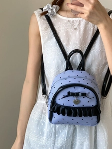 Mini sac à dos minimaliste à rayures bleu clair avec imprimés cœurs et décoration nœud