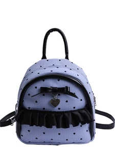 Mini sac à dos rayé avec imprimé cœur, nœud noir et volants pour femmes