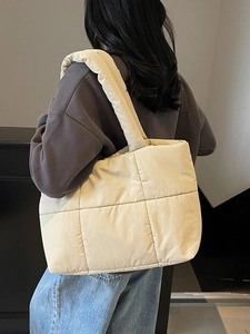 Grand Sac Cabas Matelassé Sac à Épaule en Polyester Léger Couleur Unie Sac à Main Décontracté pour Femme Voyage Quotidien
