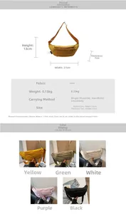 Detailed size chart for the minimalist crossbody chest bag showing dimensions and colors