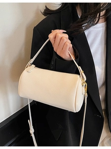Women PU Leather Barrel Crossbody Bag Minimalist Pebbled Texture Pillow Shoulder Bag For Daily Commute Fashion Handbag