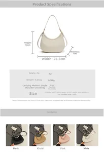 Detailed dimensions and soft lychee pattern texture of the stylish crescent hobo bag