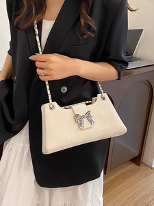 Sac Baguette Nœud Doux pour Femmes Cuir PU Chaîne en Métal Sac à Épaule Élégant Vintage Tendance Bandoulière Sac Quotidien Fête
